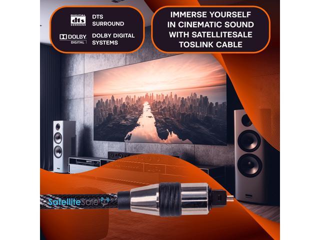 SatelliteSale Digital Toslink SPDIF Audio Optical Fiber Cable Universal Wire Nylon Black/Silver Cord 3 feet