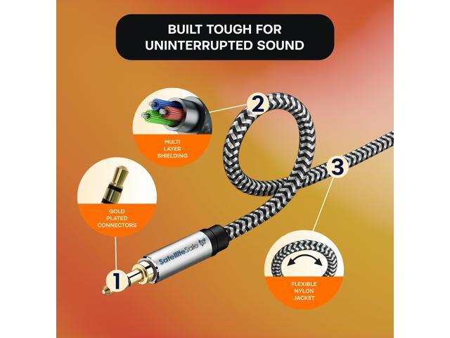 SatelliteSale Auxiliary 3.5mm Audio Jack Male to Male Digital Stereo Aux Cable Universal Wire Black/White Nylon Cord 3 feet