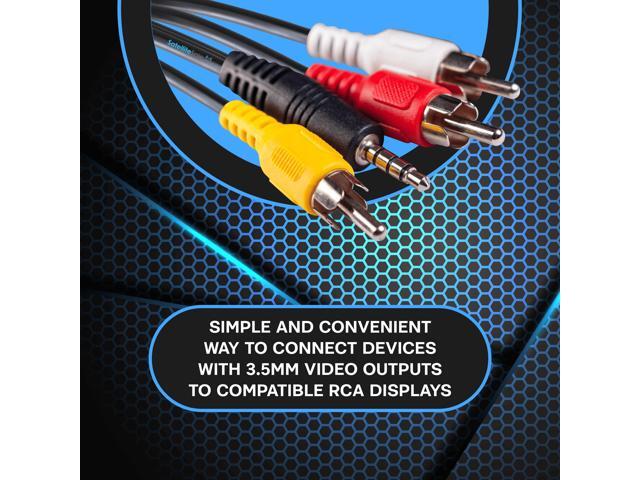 SatelliteSale Auxiliary 3.5mm Audio/Video Jack to 3 RCA Digital Stereo Composite Aux Cable Universal Wire PVC Black Cord 6 feet