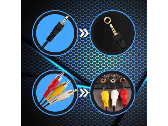 SatelliteSale Auxiliary 3.5mm Audio/Video Jack to 3 RCA Digital Stereo Composite Aux Cable Universal Wire PVC Black Cord 6 feet