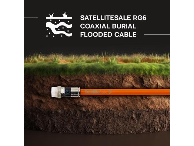 SatelliteSale Outdoor RG6 Coaxial 1800 Mhz Underground Burial Flooded Cable Universal Wire Polyethylene Orange Cord 25 Feet