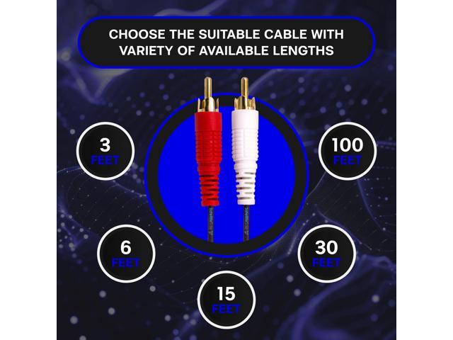 SatelliteSale 2 Male to 2 Male RCA Audio Stereo Composite Cable Universal Wire PVC Black Cord 3 feet