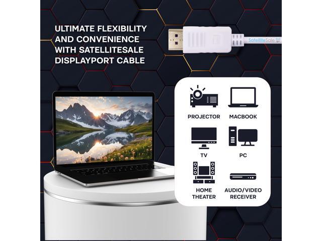 SatelliteSale DisplayPort DP Cable Male to Male 4K/30Hz 8.64Gbps Universal Wire PVC White Cord 3 feet