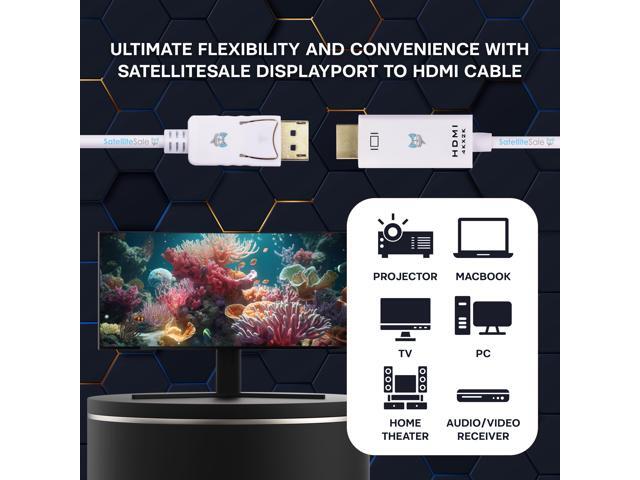 SatelliteSale Uni-Directional DisplayPort to HDMI Cable Male to Male 4K/30Hz 8.64Gbps Universal Wire PVC White Cord 6 feet