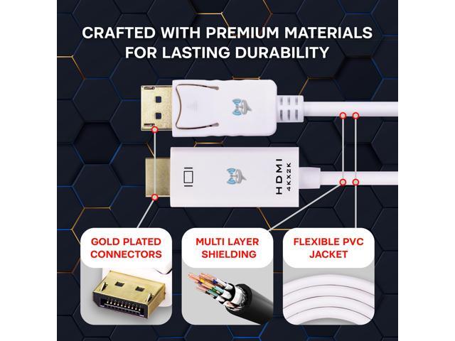 SatelliteSale Uni-Directional DisplayPort to HDMI Cable Male to Male 4K/30Hz 8.64Gbps Universal Wire PVC White Cord 15 feet