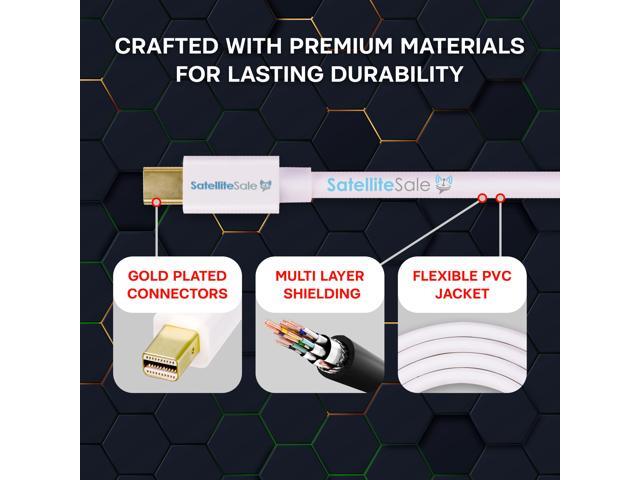 SatelliteSale Mini DisplayPort to Mini DisplayPort DP Cable Male to Male 4K/30Hz 8.64Gbps Universal Wire PVC White Cord 3 feet