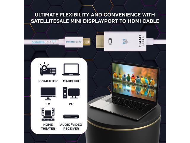 SatelliteSale Uni-Directional Mini DisplayPort to HDMI Cable Male to Male (4K/30Hz, 8.64Gbps) PVC White Cord (15 feet)
