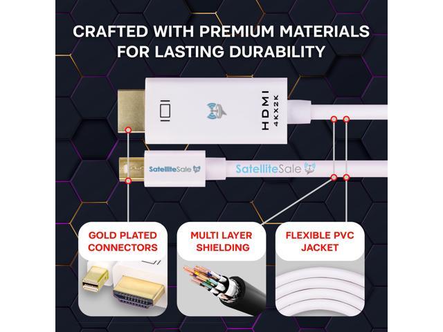 SatelliteSale Uni-Directional Mini DisplayPort to HDMI Cable Male to Male (4K/30Hz, 8.64Gbps) PVC White Cord (15 feet)