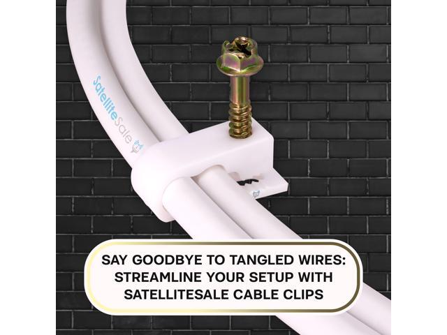 SatelliteSale Dual Siamiese Screw White Clips for Ethernet Internet Telephone Cable TV Wire Cable Management 100 Pcs