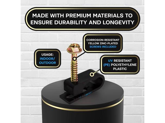 SatelliteSale Dual Siamiese Screw Black Clips for Ethernet Internet Telephone Cable TV Wire Cable Management 100 Pcs