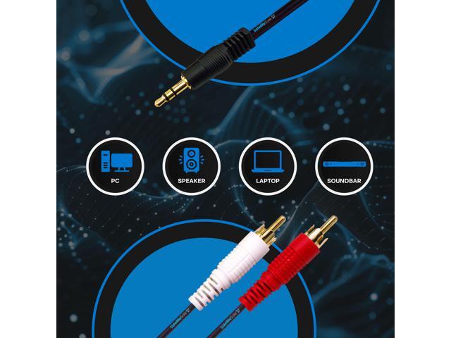 SatelliteSale Auxiliary 3.5mm Audio Jack to 2 RCA Digital Stereo Composite Aux Cable Universal Wire PVC Black Cord 3 feet