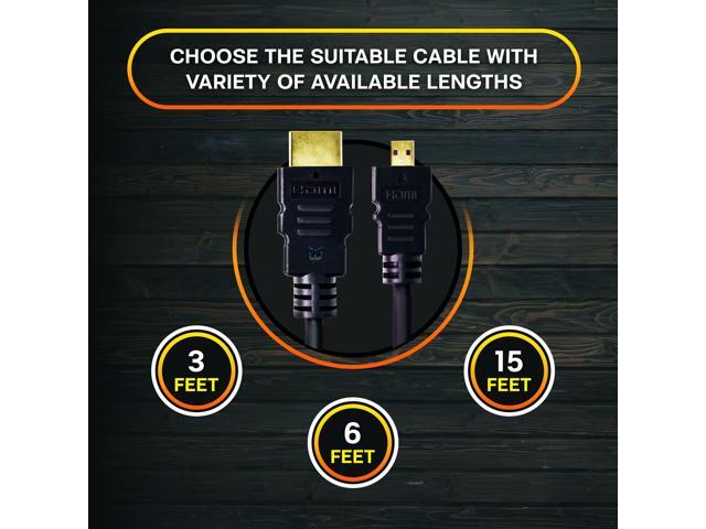SatelliteSale Digital 1.4 Micro HDMI to HDMI Cable Universal Wire 4K/30Hz 10.2Gbps PVC 2160p Black Cord 3 feet
