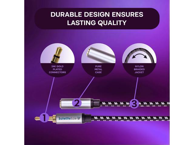 SatelliteSale Auxiliary 3.5mm Audio Jack Male to Female Digital Stereo Aux Extension Cable Universal Wire Black/White Nylon Cord 100 feet