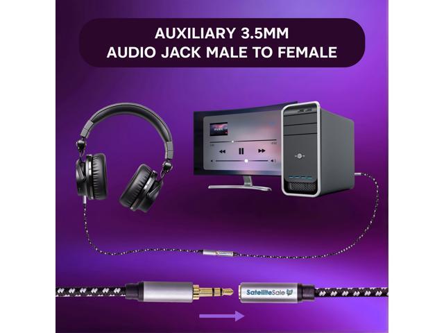 SatelliteSale Auxiliary 3.5mm Audio Jack Male to Female Digital Stereo Aux Extension Cable Universal Wire Black/White Nylon Cord 15 feet