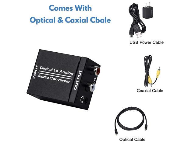 Digital to Analog Audio Converter, Optical SPDIF Toslink Coaxial to Analog Stereo L/R and 3.5mm Jack DAC Converter with Optical &Coaxial Cable and...