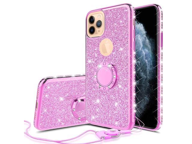 Glitter Cute Phone Case Girls Kickstand Compatible Case for Apple iPhone 11 Pro Max Case, Bling Diamond Ring Stand - Hot Pink