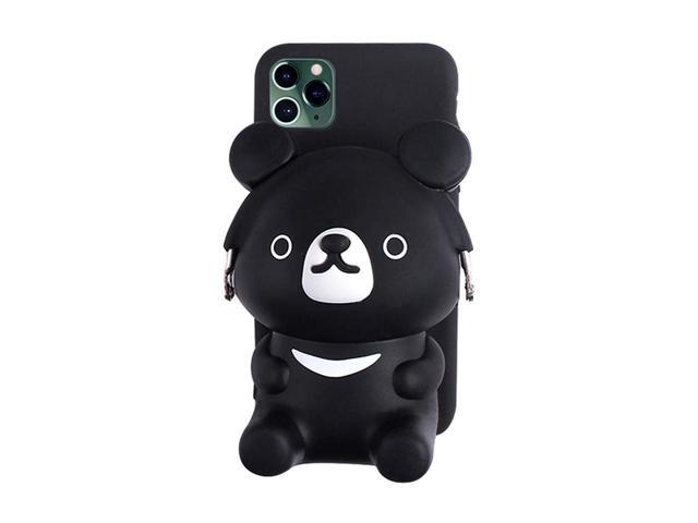 UnnFiko 3D Cartoon Pocket Case Compatible with iPhone 11, Black Cute Bear Purse Stand Holder, Squishy Soft Silicone Protective Phone Case for Girls. (921469974421 Electronics Communications Telephony Mobile Phone Cases) photo