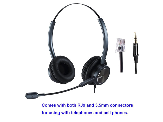 Phone Headset RJ9 Call Center Headset with Noise Cancelling Mic with Extra 3.5mm Connetor for Mobiles Compatible with Avaya Nortel Aastra Toshiba...
