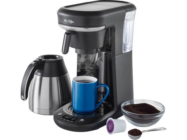 Mr. Coffee - Space-Saving Combo 10-Cup Coffee Maker and Pod Single Serve Brewer - Stainless-Steel/Black