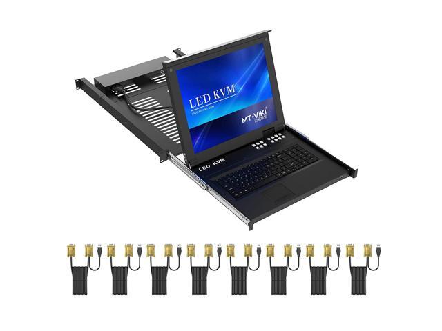 8 Port Kvm Switch 1U Rack Mount Kvm W/17'' Lcd Monitor & Cables, Lcd Kvm Console 1280X1024 Support Osd/Hotkey/Panel Button Switching