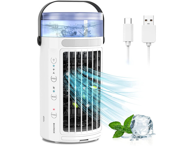 Portable Air Conditioner Fan, MAXROCK Portable AC Personal Mini Air Cooler 3 Speed Super Quiet Desk Air Cooling Fan 7 Colors LED Light for Personal...