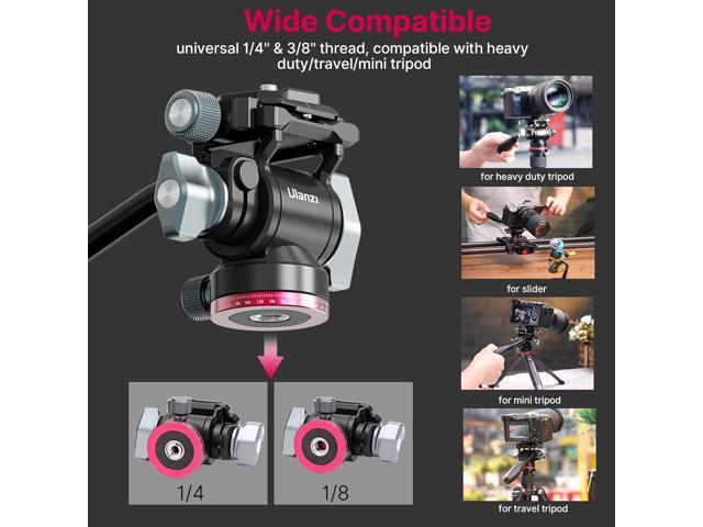 Zell Video Fluid Head For Camera Tripod - U-190 Mini Pan Tilt Head Small Panoramic Ball Head With Arca Swiss Quick Release Plate Lightweight...