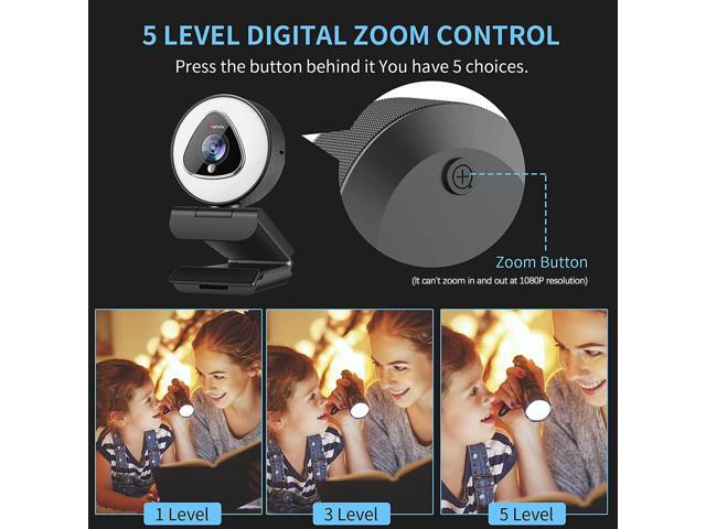 Zell Streaming Webcam With Ring Light - 1080P Autofocus Computer Camera With Microphone Adjustable Brightness Digital Zoom Webcams For Xbox Twitch...