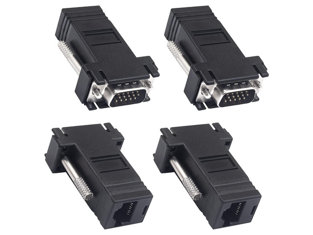 Zell Vga Extender Over Ethernet Adapter, 4Pcs Vga To Rj45 Adapter Vga 15 Pin Male To Cat5 Cat6 Female Network Cable Extender Adapter For Multimedia...