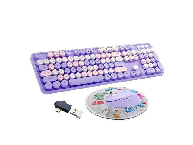 Zell Wireless Keyboard And Mouse Combo, Ergonomic Cute Retro Typewriter Full Size Colorful Usb Cordless Keyboard Mouse Set For Gaming And Office...