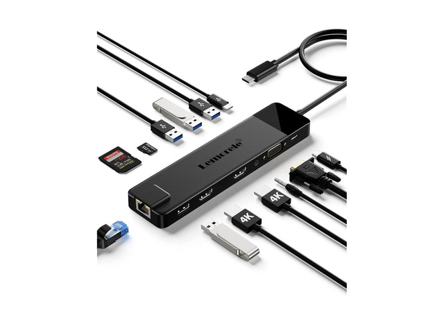 Zell 13 In 1 Usb C Docking Station Triple Monitor, Multiport Hub Adapter W/Dual Hdmi 4K, 1000M Rj45, Vga, 4 Usb 3.0/2.0, Usb C 3.0, 100W Pd, Sd/Tf,...