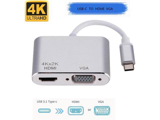 USB C to HDMI & VGA Adapter, USB Type C (Thunderbolt 3 Compatible) to HDMI 4K+VGA Converter Adapter, Dual monitor 2-in-1 mini converter for 2018.