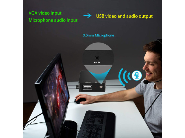 VGA Capture Card, VGA to USB Capture Device with Mic input Support Full HD 1080P Video for Gaming, Streaming, Teaching, Video Conference, Live...