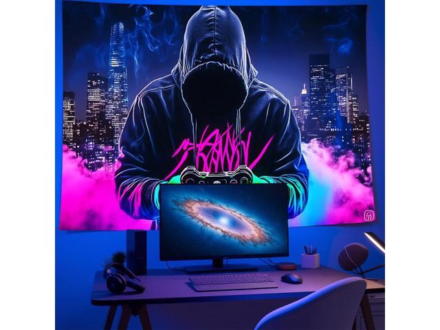 Glow in The Dark Gaming Tapestry 2D Flat - Enigmatic Individual Game Controller Design, UV Reactive Neon Wall Art for Bedroom, Game Room, Dorm, Man...