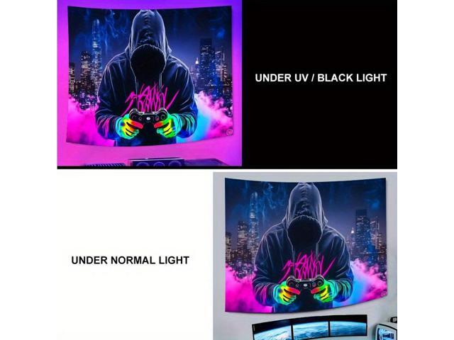 Glow in The Dark Gaming Tapestry 2D Flat - Enigmatic Individual Game Controller Design, UV Reactive Neon Wall Art for Bedroom, Game Room, Dorm, Man...