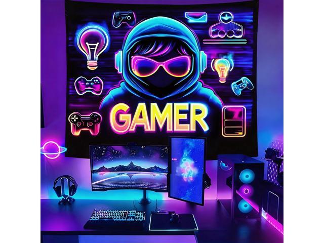 Glow in The Dark Mysterious Gamer Tapestry 2D Flat - Enigmatic Individual Game Controller Design, UV Reactive Neon Wall Art for Bedroom, Game Room,...