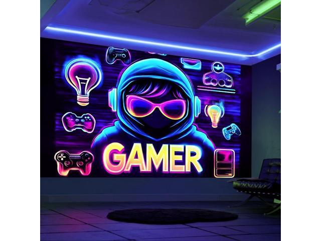 Glow in The Dark Mysterious Gamer Tapestry 2D Flat - Enigmatic Individual Game Controller Design, UV Reactive Neon Wall Art for Bedroom, Game Room,...