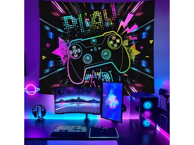 Glow in The Dark Play Game Tapestry 2D Flat - Enigmatic Individual Game Controller Design, UV Reactive Neon Wall Art for Bedroom, Game Room, Dorm,...