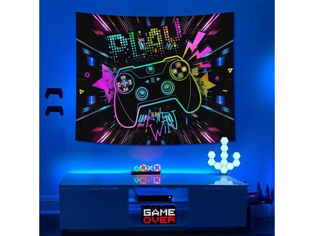 Glow in The Dark Play Game Tapestry 2D Flat - Enigmatic Individual Game Controller Design, UV Reactive Neon Wall Art for Bedroom, Game Room, Dorm,...