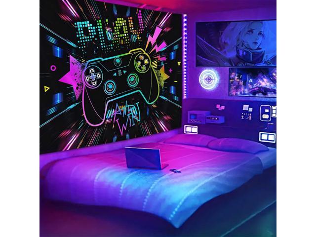 Glow in The Dark Play Game Tapestry 2D Flat - Enigmatic Individual Game Controller Design, UV Reactive Neon Wall Art for Bedroom, Game Room, Dorm,...