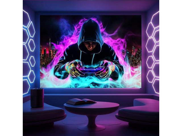 Glow in The Dark Gamer Tapestry 2D Flat - Enigmatic Individual Game Controller Design, UV Reactive Neon Wall Art for Bedroom, Game Room, Dorm, Man...