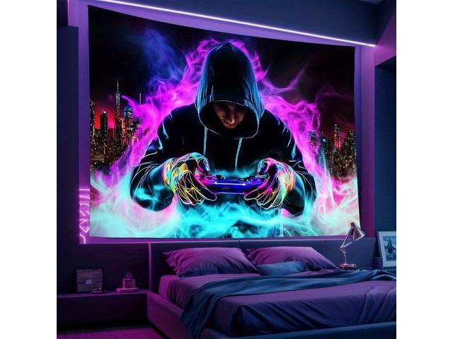 Glow in The Dark Gamer Tapestry 2D Flat - Enigmatic Individual Game Controller Design, UV Reactive Neon Wall Art for Bedroom, Game Room, Dorm, Man...