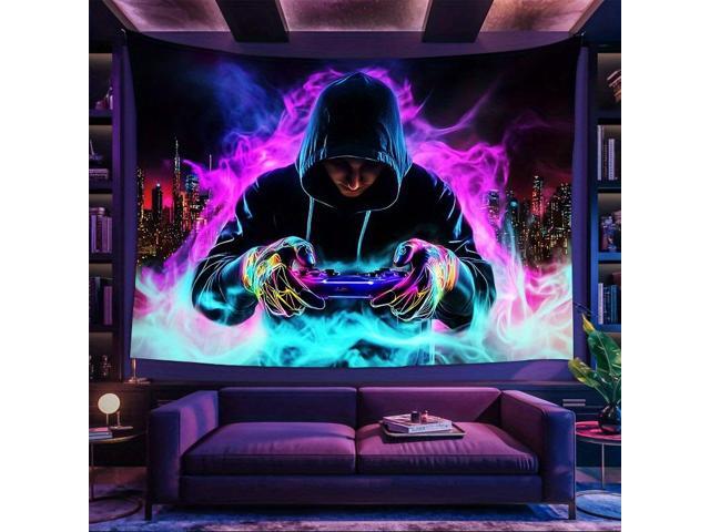 Glow in The Dark Gamer Tapestry 2D Flat - Enigmatic Individual Game Controller Design, UV Reactive Neon Wall Art for Bedroom, Game Room, Dorm, Man...