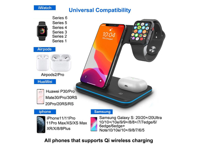 AUTENS Wireless Charging Stand, 3 in 1 15W Qi Fast Charger Dock for iPhone 12/12 mini/11/Pro Max X XS XR, for Samsung Galaxy S20/S10/S8/Note 10/9,...