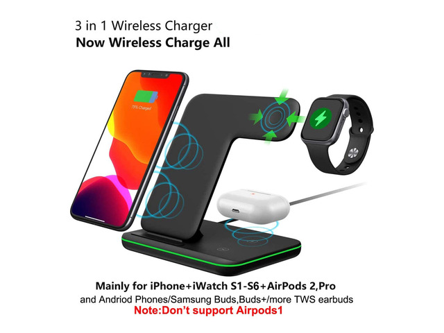 AUTENS Wireless Charging Stand, 3 in 1 15W Qi Fast Charger Dock for iPhone 12/12 mini/11/Pro Max X XS XR, for Samsung Galaxy S20/S10/S8/Note 10/9,...