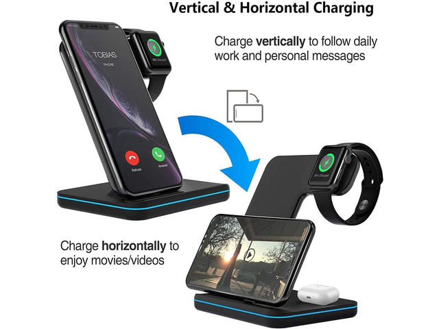 AUTENS Wireless Charging Stand, 3 in 1 15W Qi Fast Charger Dock for iPhone 12/12 mini/11/Pro Max X XS XR, for Samsung Galaxy S20/S10/S8/Note 10/9,...