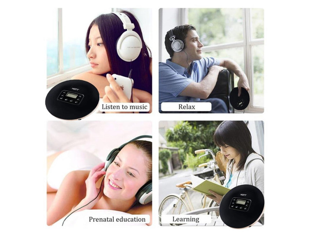 HOTT Portable CD Player CD711T Bluetooth Rechargeable CD Player for Home Travel and Car with Stereo Headphones and, Anti Shock Protection (Black)