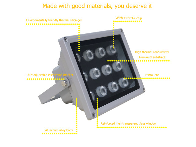 AUTENS IR Illuminator, 850nm 12-Led Wide Angle IP67 Waterproof Night Vision IR Infrared Light for IP Camera CCTV Analogue Security Surveillance...