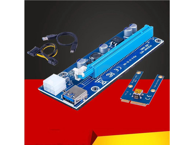 Mini PCI Express PCI-E Riser Card PCIe 1x to 16x Adapter with SATA 6pin Cable US