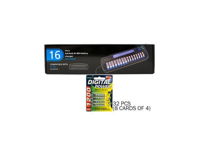 16 Bay AA / AAA LCD Battery Charger + 32 AAA 1200 mAh AccuPower NiMH Batteries
