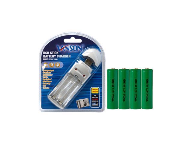 AA / AAA USB Battery Charger + 4 AA (2700 mAh) NiMH Batteries